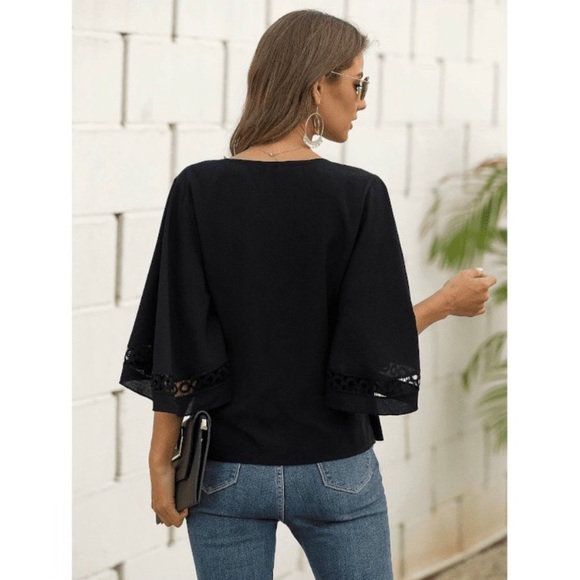 SHEIN Fun and Flirty Black Flounce Sleeve Top - Picture 2 of 4